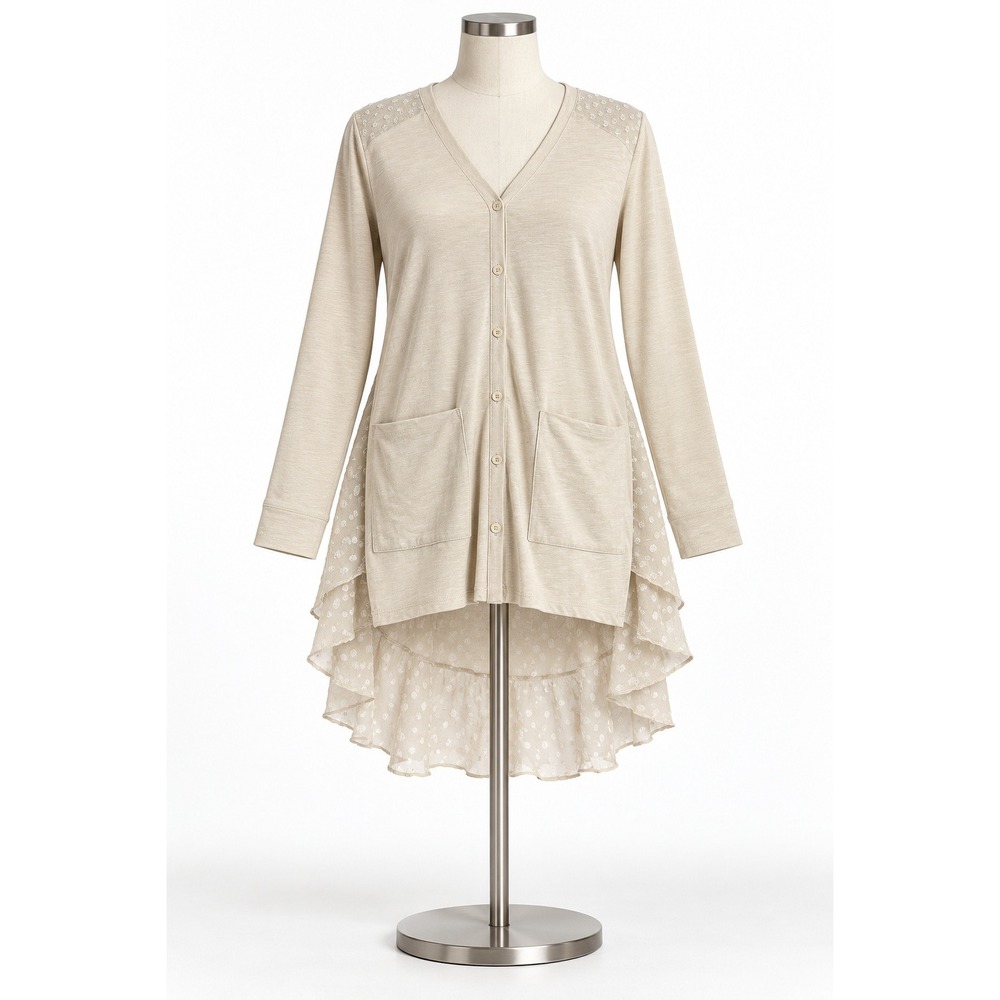 LOGO Lori Goldstein Cardigan Medium Beige Button Up Minimalist Lightweight